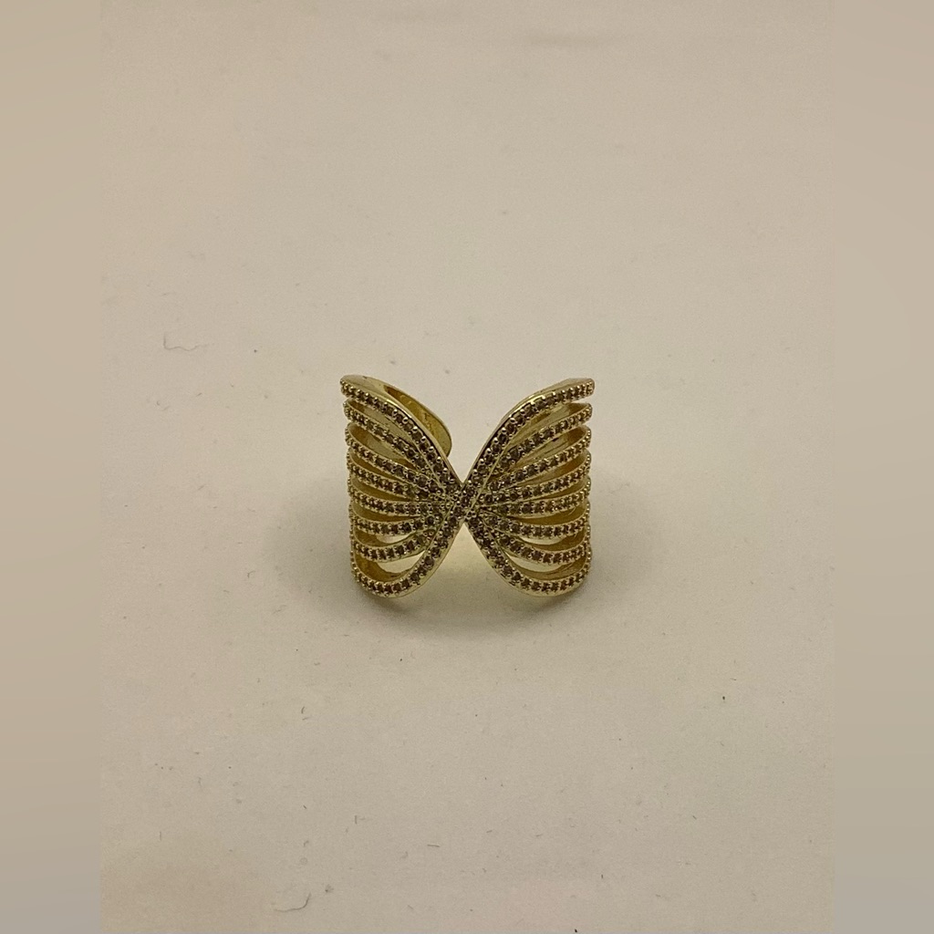 Gold Adjustable Ring With Pave Crystals.